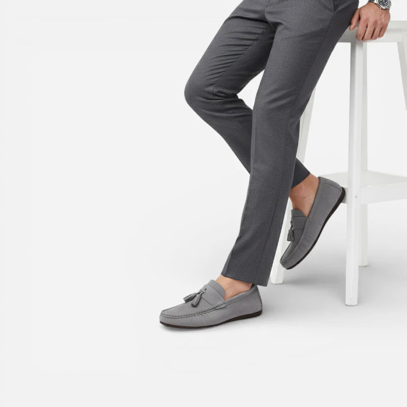 Mocassin En Daim Gris à Gland Bateau Homme