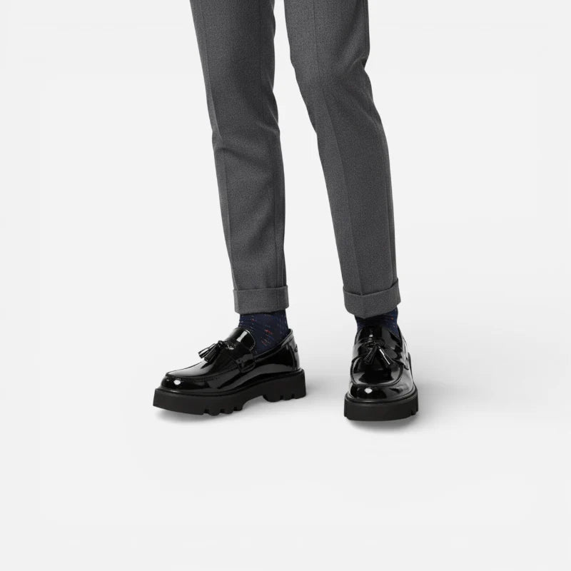 Mocassin Plateforme Vernis Noir À Glands Pour Homme