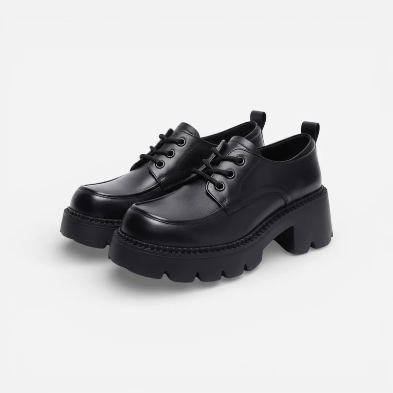 Mocassin À Lacet Plateforme Et Talon Noir Pour Femme