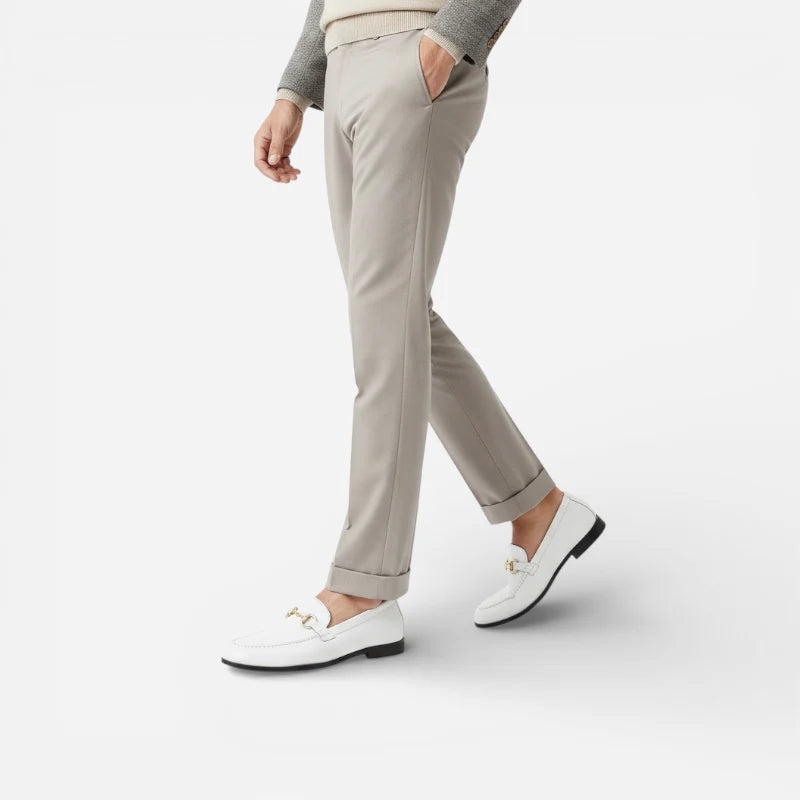 Mocassin Cuir Blanc Avec Mors Doré Chic Homme