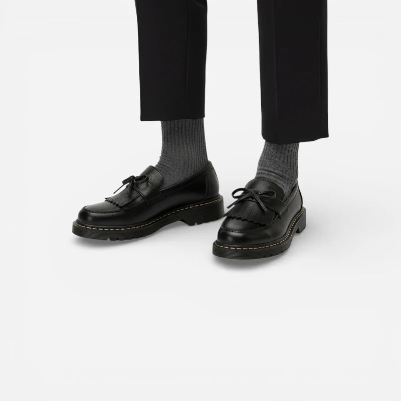 Mocassin Cuir Noir Indien Avec Frange Et Noeuds Papillon Femme