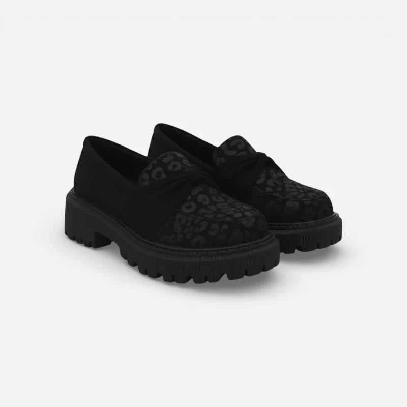 Mocassin Noir Imprimé Léopard Femme