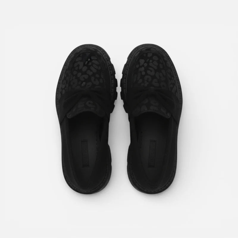 Mocassin Noir Imprimé Léopard Femme