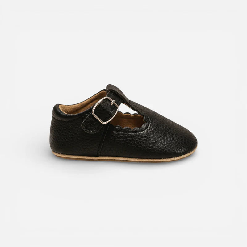 Mocassin Pour Bébé En Cuir Véritable Noir