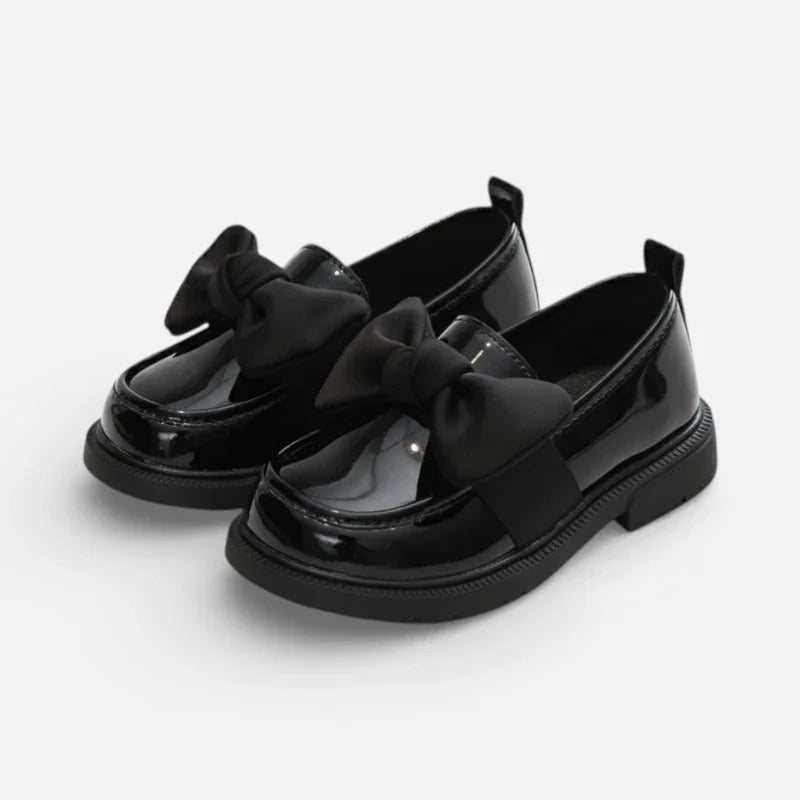 Mocassin Enfant Pour Fillette Noir Vernis à Noeud Papillon