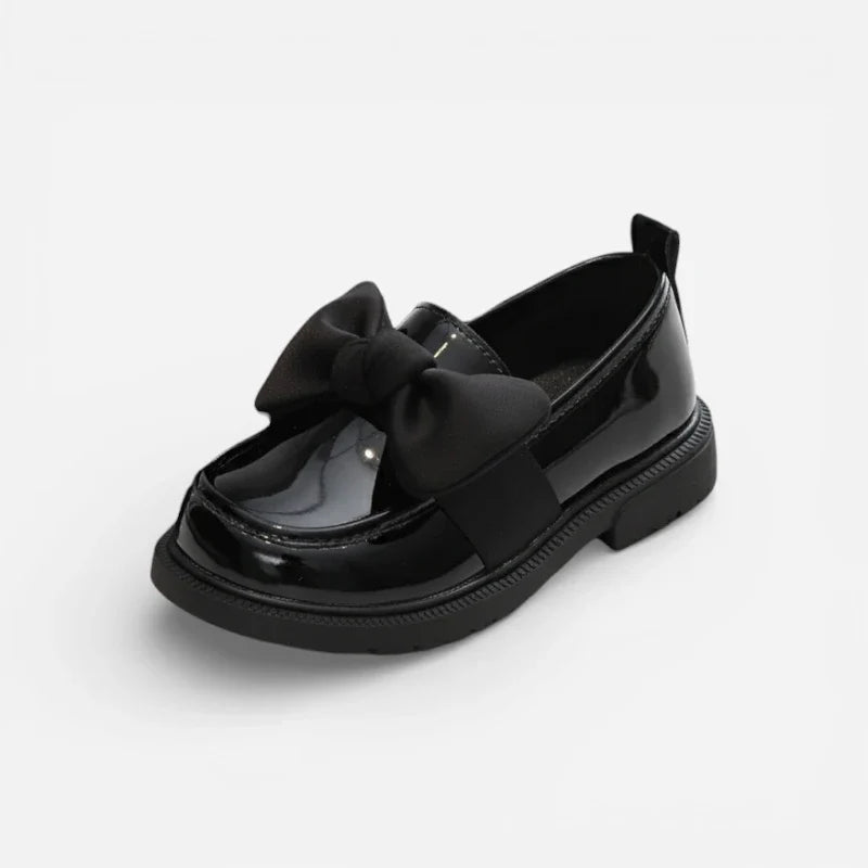 Mocassin Enfant Pour Fillette Noir Vernis à Noeud Papillon