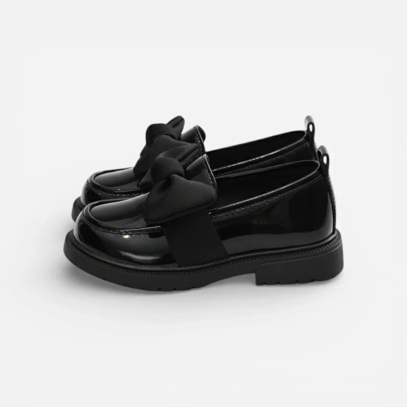 Mocassin Enfant Pour Fillette Noir Vernis à Noeud Papillon