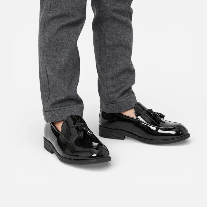 Mocassin Enfant Garçon Noir Vernis à Gland