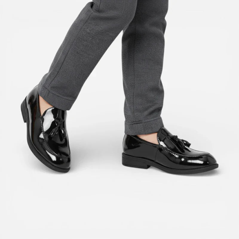 Mocassin Enfant Garçon Noir Vernis à Gland