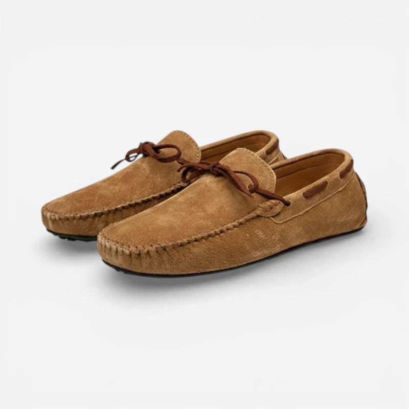Mocassin Homme Nubuck Daim Marron Clair Camel à Lacet