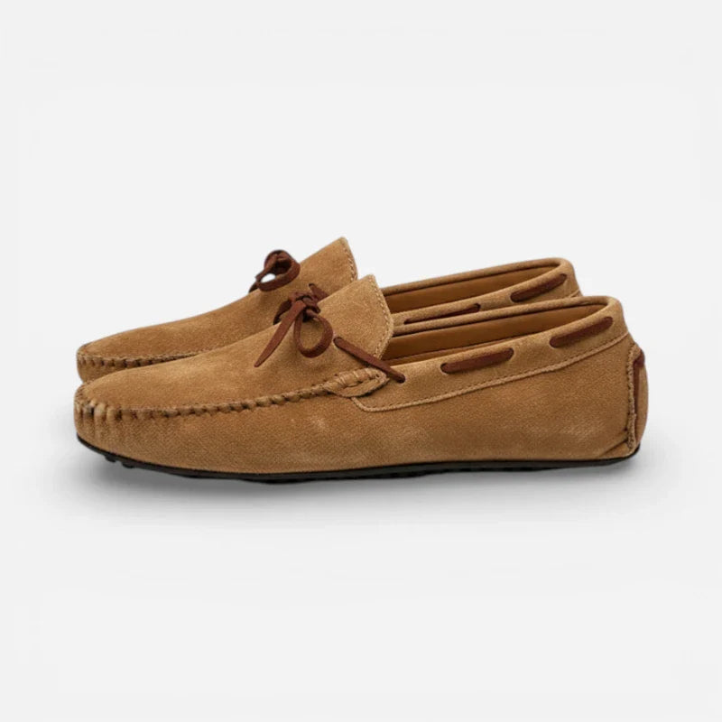 Mocassin Homme Nubuck Daim Marron Clair Camel à Lacet