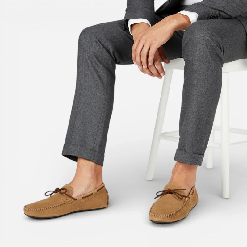 Mocassin Homme Nubuck Daim Marron Clair Camel à Lacet