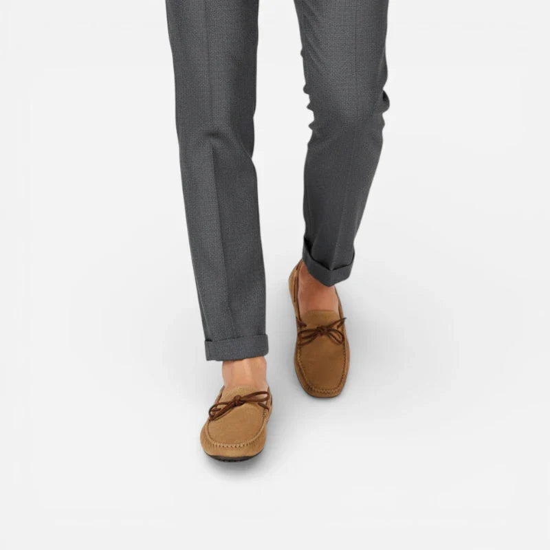 Mocassin Homme Nubuck Daim Marron Clair Camel à Lacet