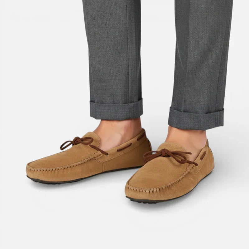 Mocassin Homme Nubuck Daim Marron Clair Camel à Lacet
