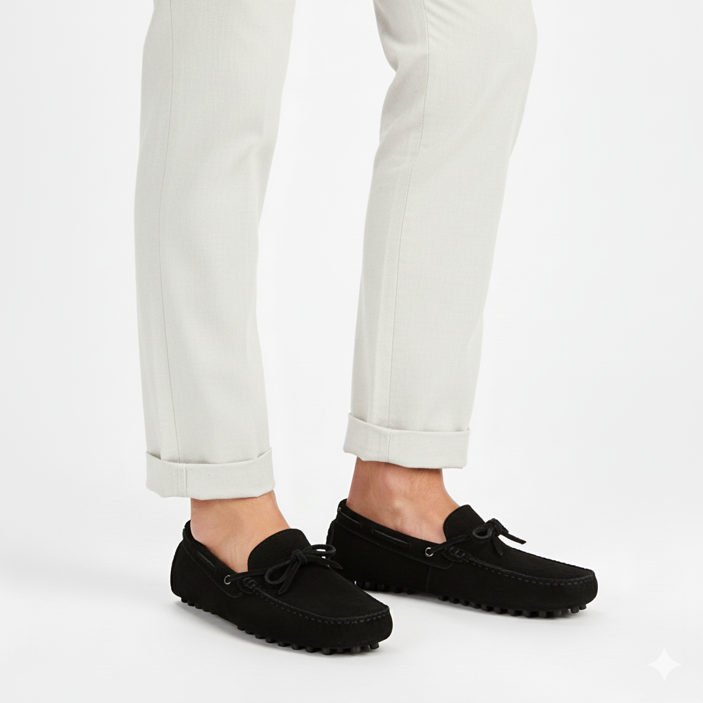 Mocassin En Nubuck Noir à Lacet Pour Homme