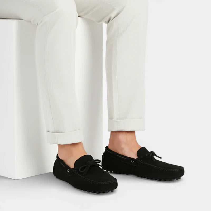 Mocassin En Nubuck Noir à Lacet Pour Homme