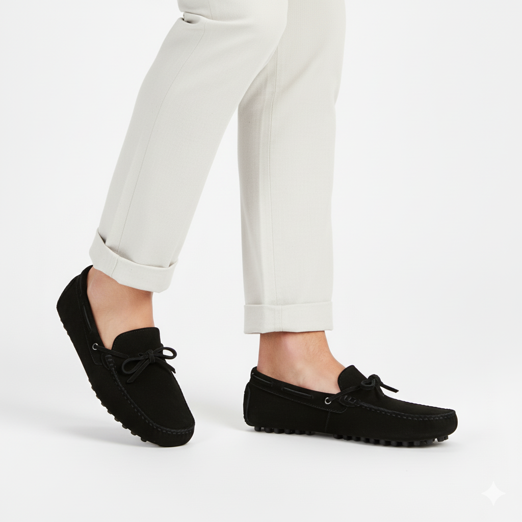 Mocassin En Nubuck Noir à Lacet Pour Homme