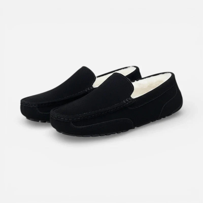 Chausson Mocassin En Daim Noir Fourré Pour L'Hiver Pour Homme