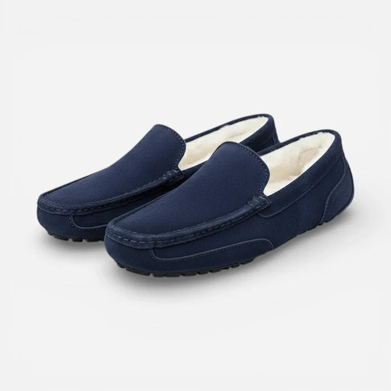 Mocassin Fourré En Daim Bleu Marine Pour Homme
