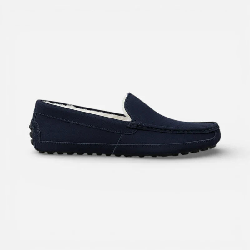 Mocassin Fourré En Daim Bleu Marine Pour Homme