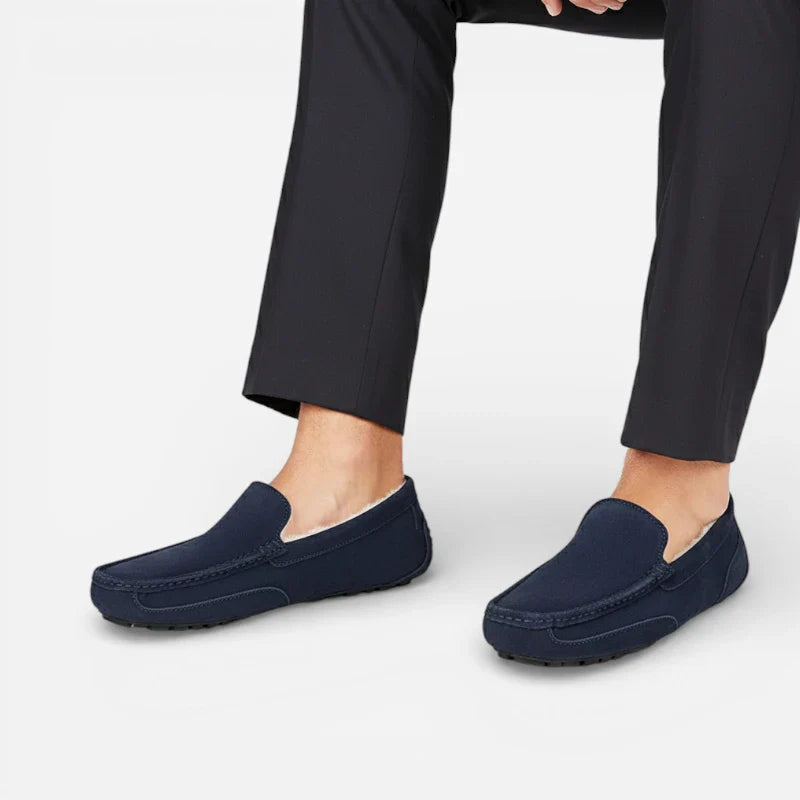 Mocassin Fourré En Daim Bleu Marine Pour Homme