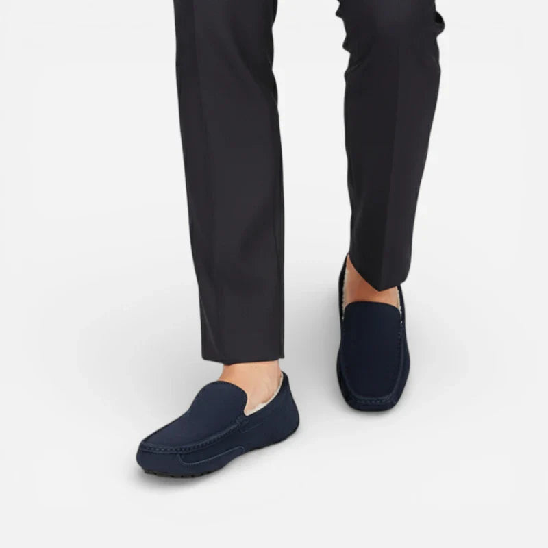 Mocassin Fourré En Daim Bleu Marine Pour Homme