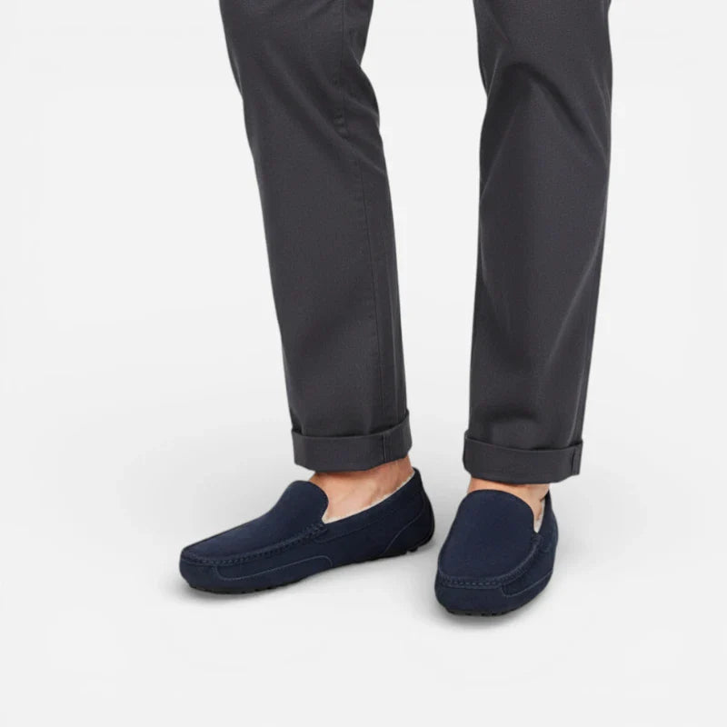 Mocassin Fourré En Daim Bleu Marine Pour Homme