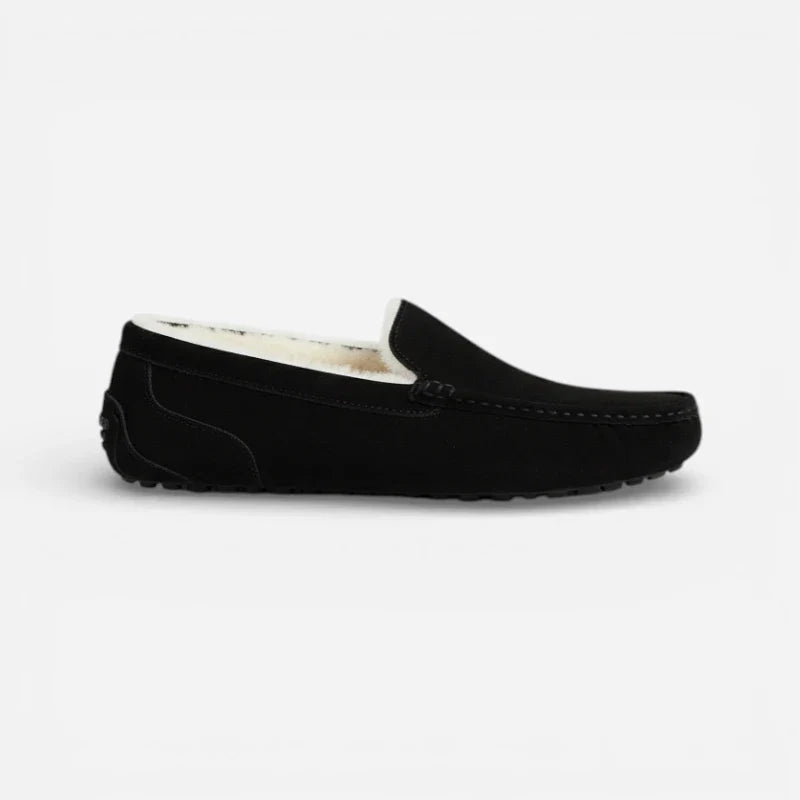 Chausson Mocassin En Daim Noir Fourré Pour L'Hiver Pour Homme