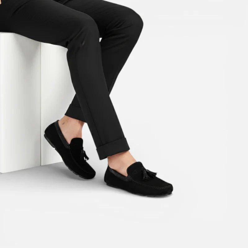 Mocassin En Daim Nubuck Noir Pour Homme à Glands