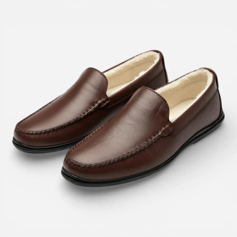 Mocassin En Cuir Marron Foncé Fourré Pour Homme