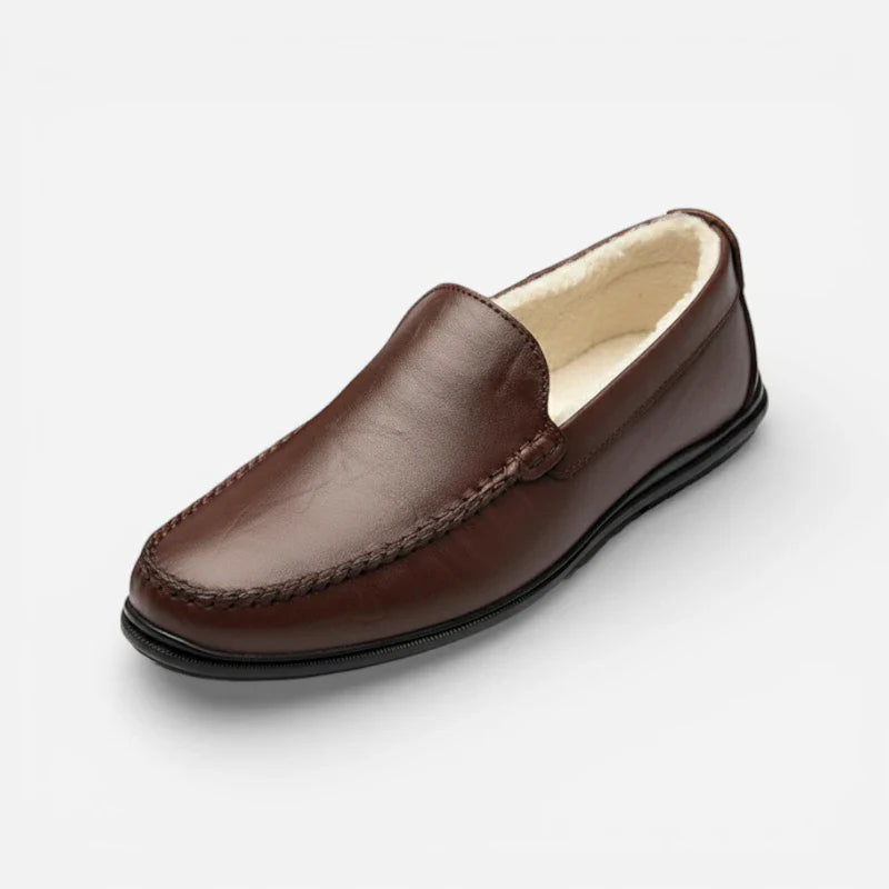 Mocassin En Cuir Marron Foncé Fourré Pour Homme