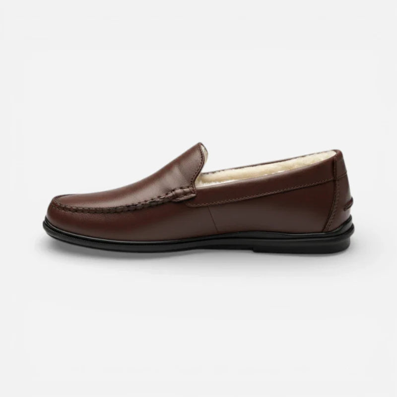 Mocassin En Cuir Marron Foncé Fourré Pour Homme