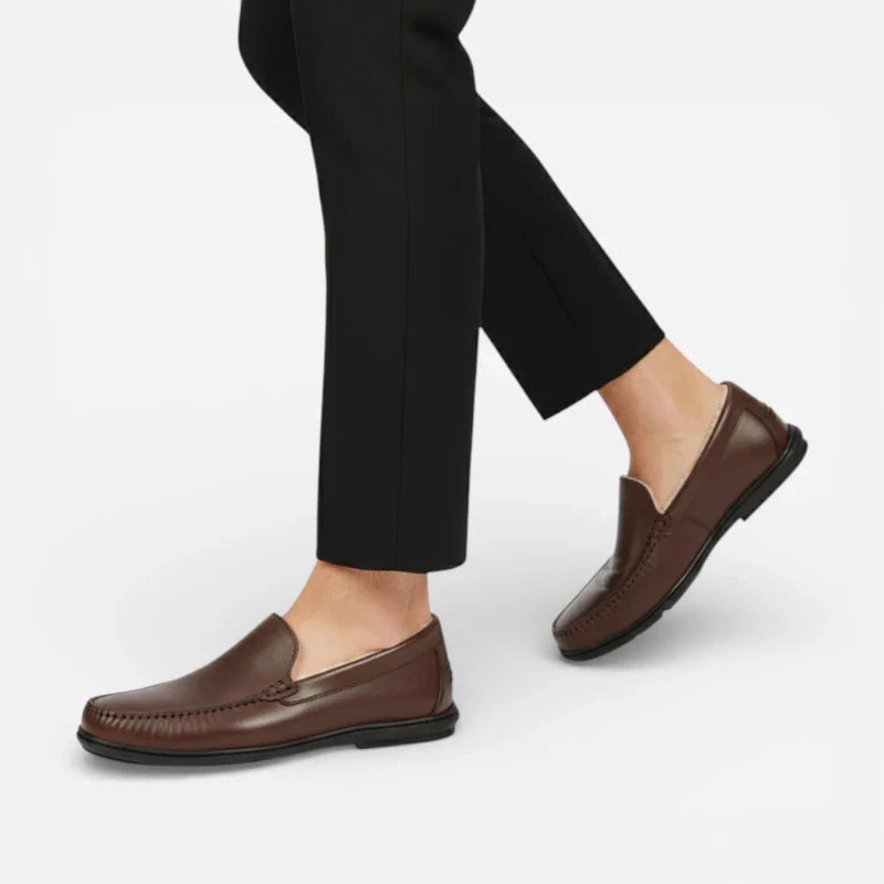 Mocassin En Cuir Marron Foncé Fourré Pour Homme