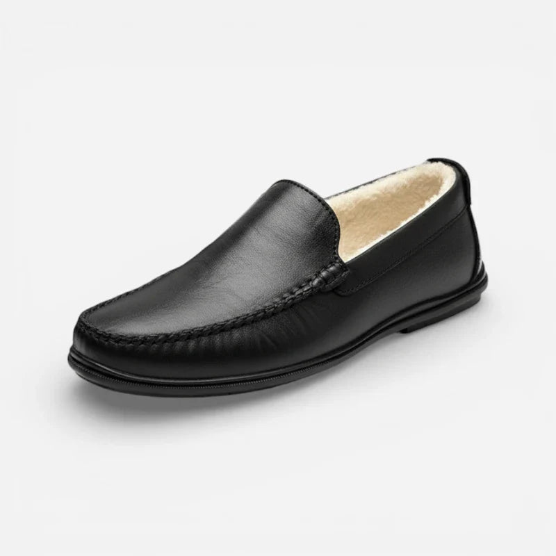 Mocassin En Cuir Premium Noir Fourré Pour Hiver Homme