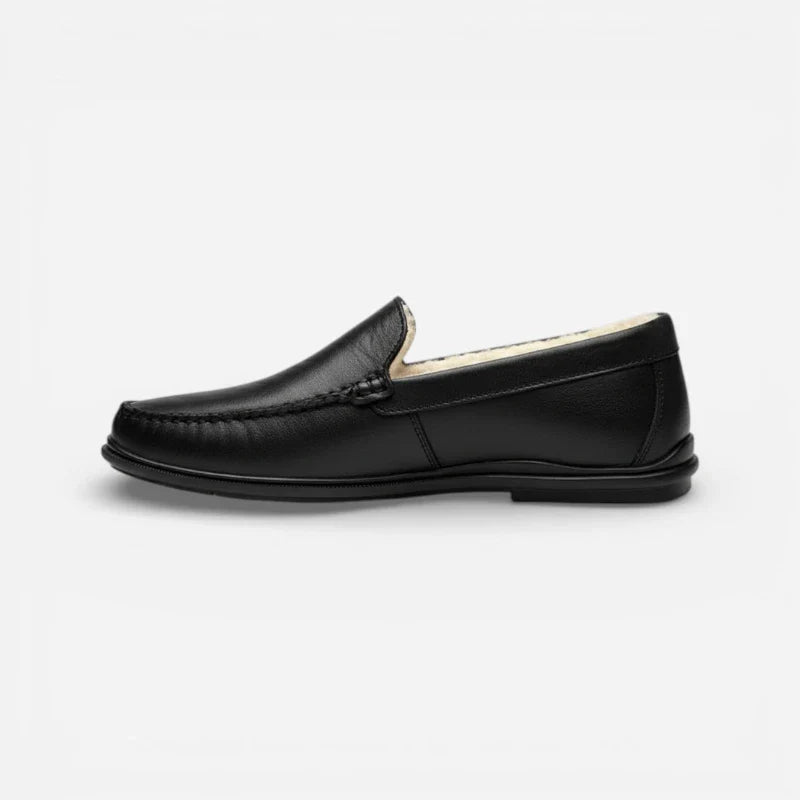 Mocassin En Cuir Premium Noir Fourré Pour Hiver Homme