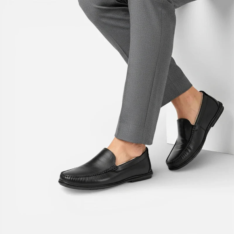 Mocassin En Cuir Premium Noir Fourré Pour Hiver Homme