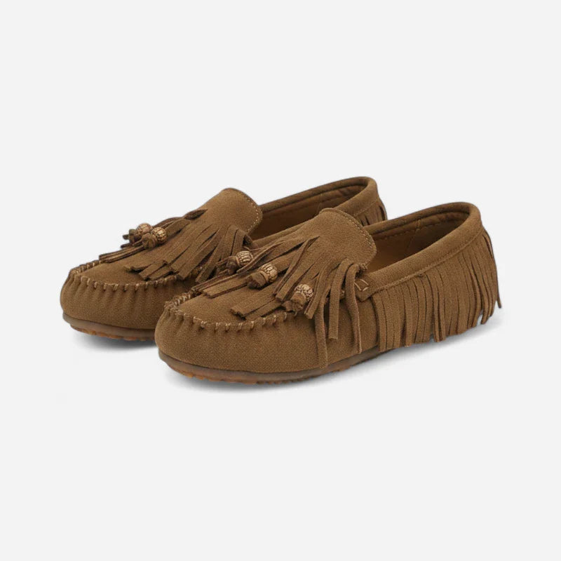 Mocassin Indien En Daim Marron À Frange Pour Femme