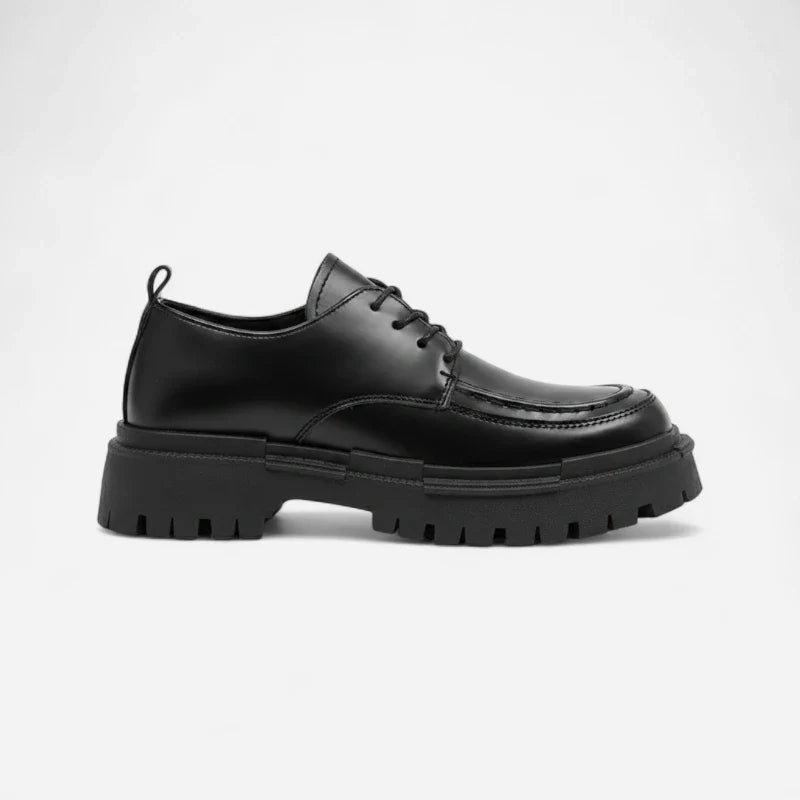 Mocassin Derby Compensé En Cuir Noir Semelle épaisse À Lacet Pour Homme