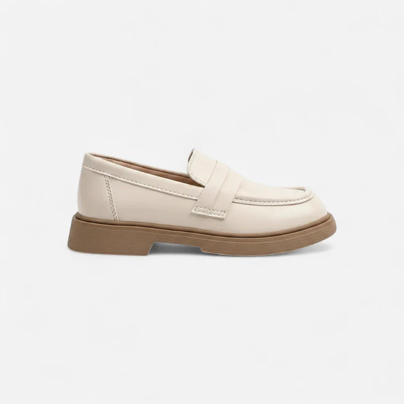Mocassin Fillette Beige Et Marron Compensé En Cuir