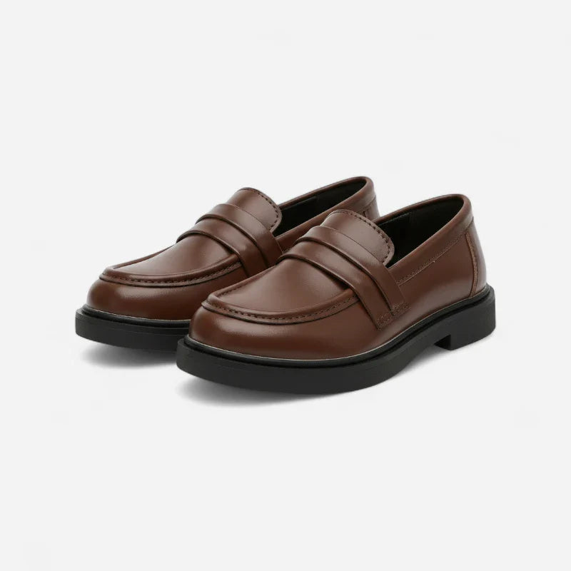 Mocassin Compensé En Cuir Lisse Marron Pour Fille Chic À Talon