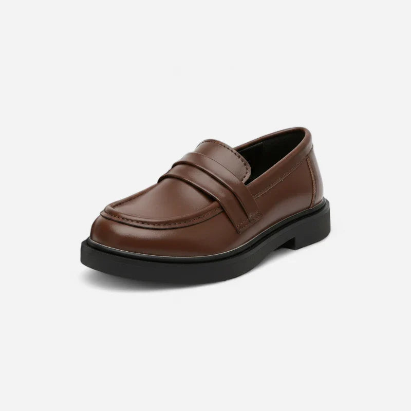 Mocassin Compensé En Cuir Lisse Marron Pour Fille Chic À Talon
