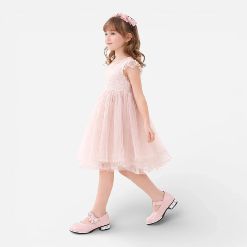 Mocassin Ballerine Solide Rose & Argenté Vernis Pour Fillette