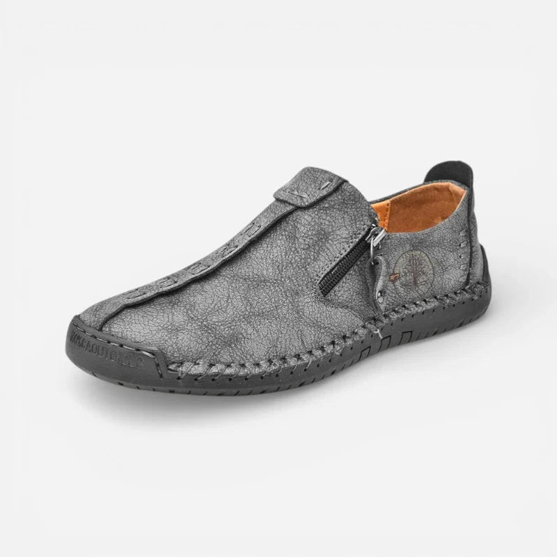 Mocassin En Cuir Gris Avec Fermeture Pour Homme