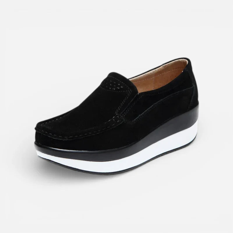 Mocassin Plateforme En Daim Noir Pour Femme