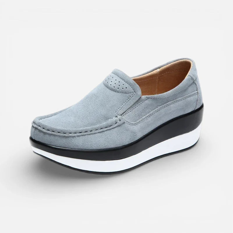 Mocassin En Daim Bleu Clair Plateforme Femme
