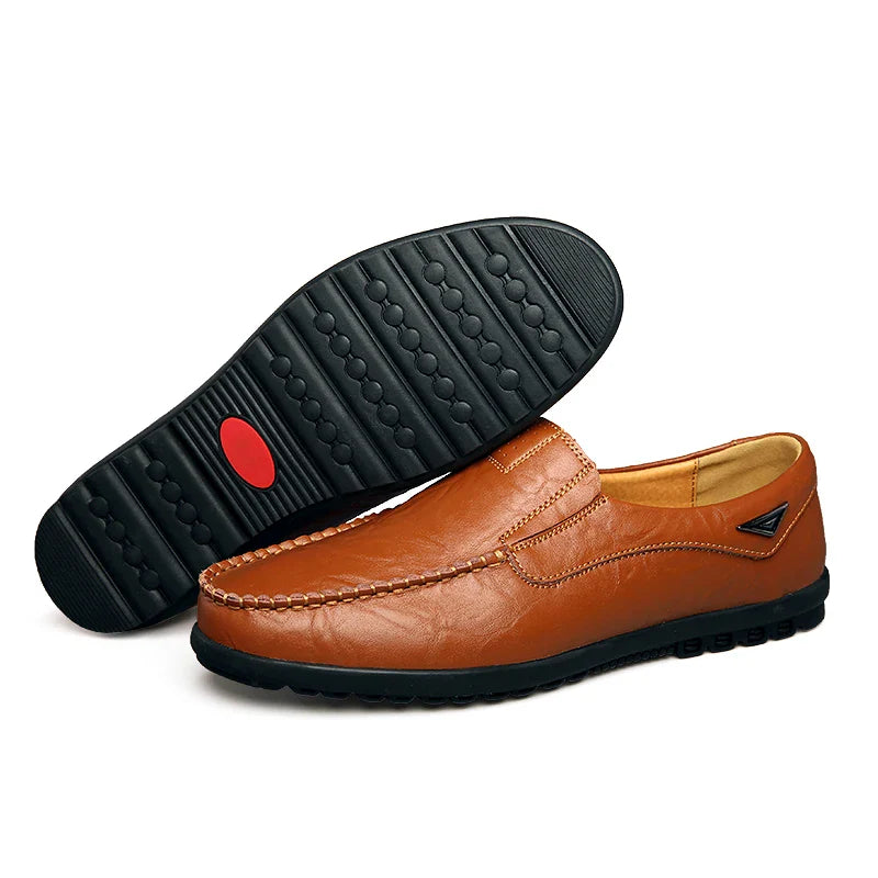 Mocassin Homme Cuir Marron Vintage