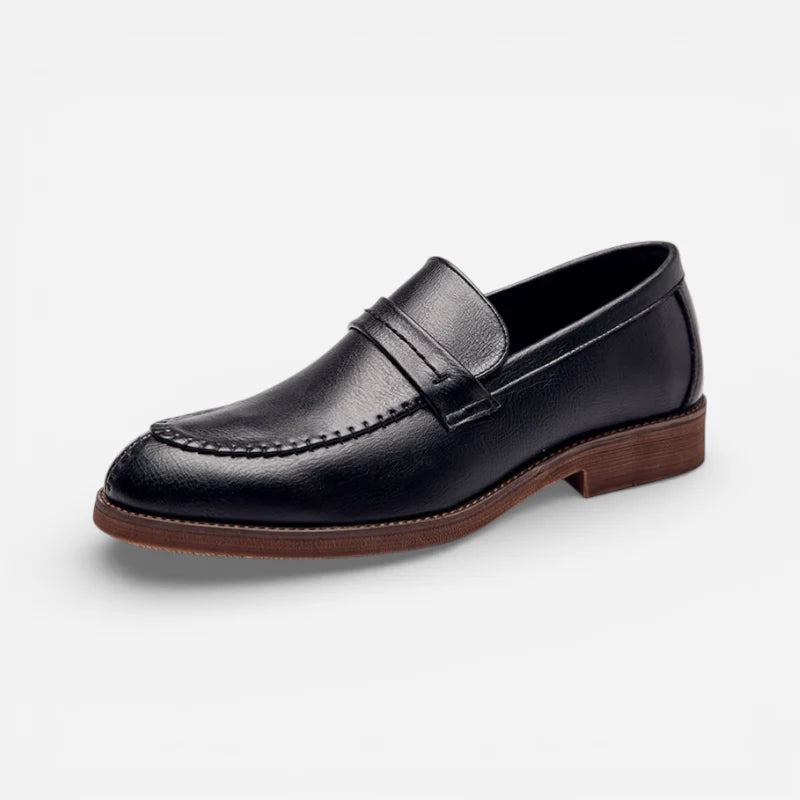 Mocassin En Cuir Noir Italien Semelle Marron Pour Homme