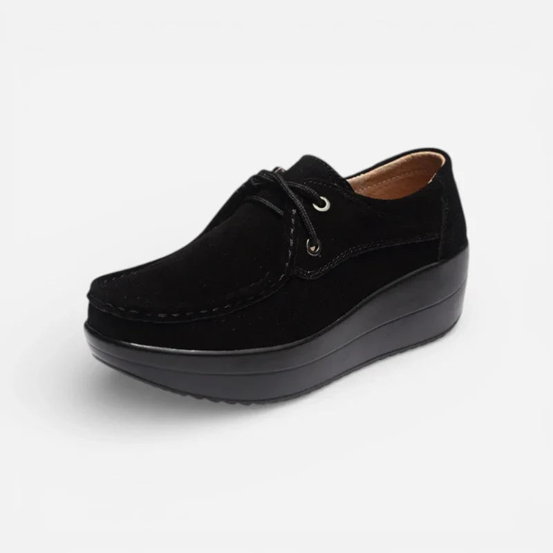 Mocassin En Daim Noir à Lacet Plateforme Pour Femme
