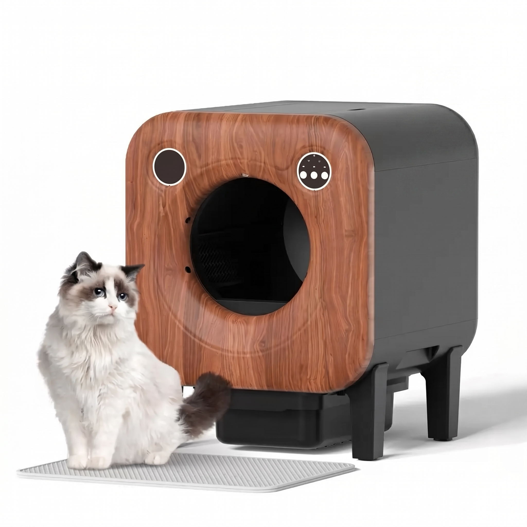 Litière autonettoyante connectée style bois 75L