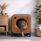 Litière autonettoyante connectée style bois 75L